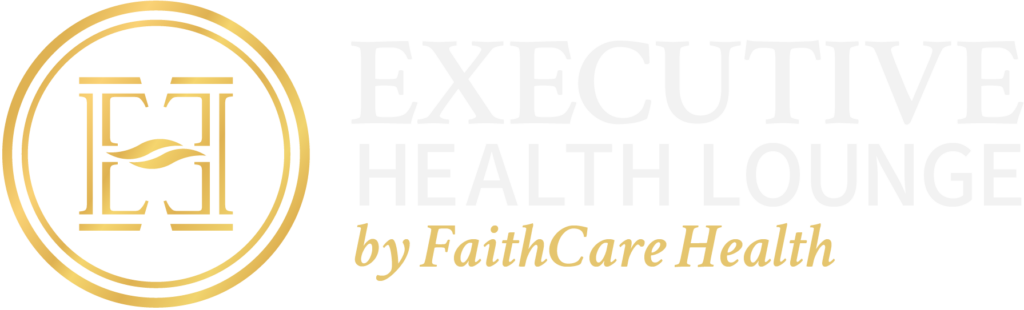 Executive Health Lounge by FaithCare Health White Logo